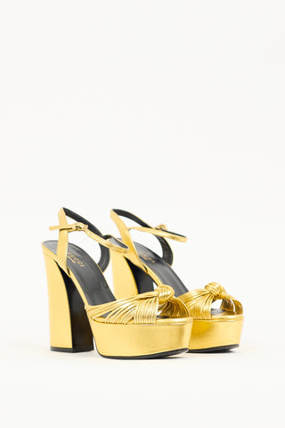 Gucci Gold Metallic Leather Allie Knotted Heel