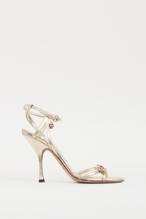 Gucci Gold 
Multicolour Leather Metallic Jewel Sandal