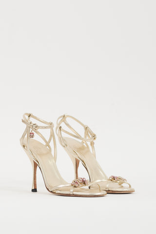 Gucci Gold 
Multicolour Leather Metallic Jewel Sandal