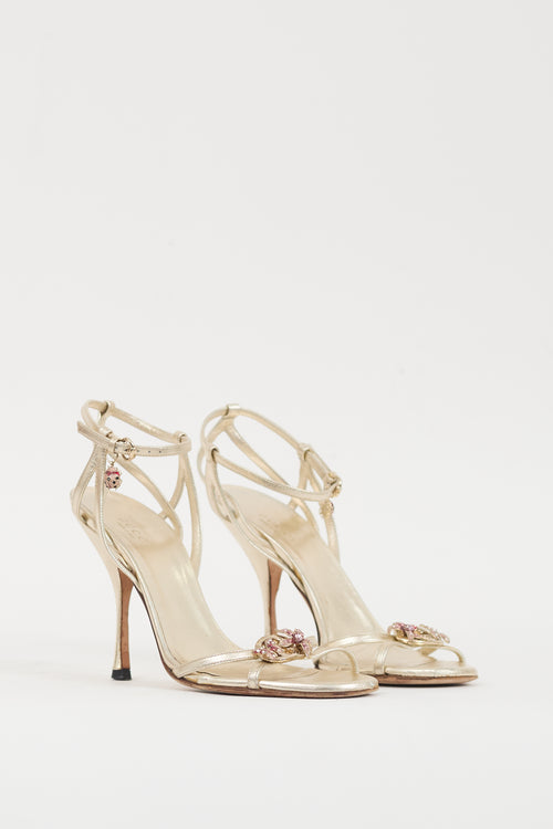 Gucci Gold 
Multicolour Leather Metallic Jewel Sandal