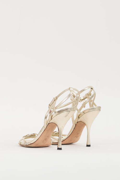 Gucci Gold 
Multicolour Leather Metallic Jewel Sandal