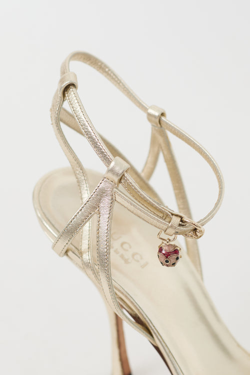 Gucci Gold 
Multicolour Leather Metallic Jewel Sandal