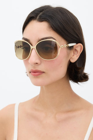 Gucci Gold 
White GG4250S Circular Jewel Sunglasses