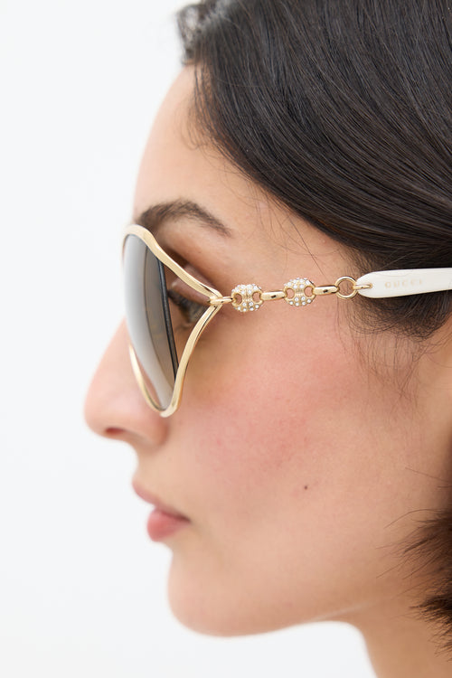 Gucci Gold 
White GG4250S Circular Jewel Sunglasses