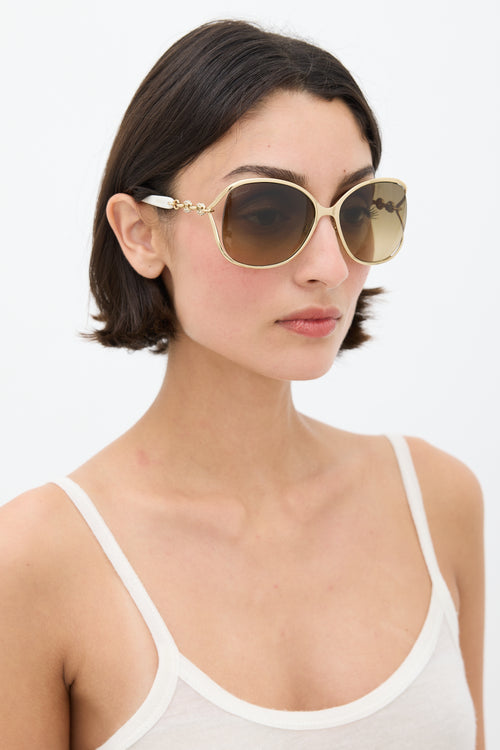 Gucci Gold 
White GG4250S Circular Jewel Sunglasses