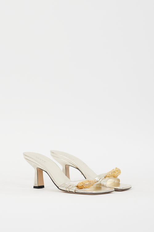 Gucci Gold Metallic Leather Embellished Dora Sandal