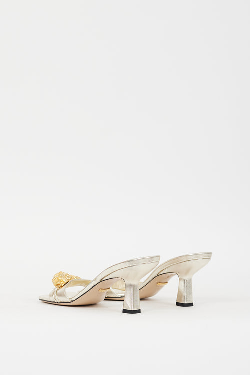 Gucci Gold Metallic Leather Embellished Dora Sandal