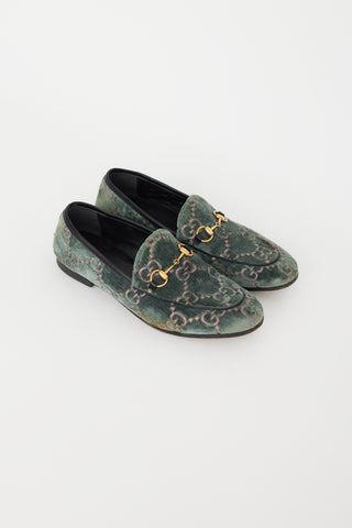 Gucci Green 
Pink Velvet GG Monogram Loafer