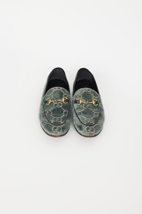 Gucci Green 
Pink Velvet GG Monogram Loafer