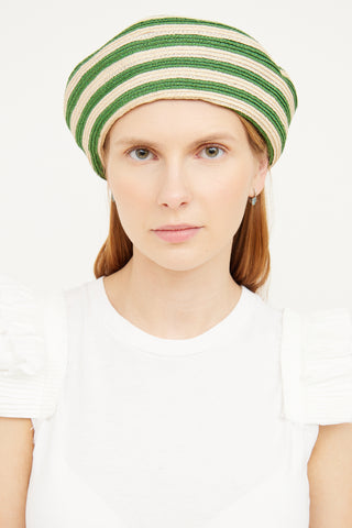 Gucci Beige 
Green Striped Hemp Beret