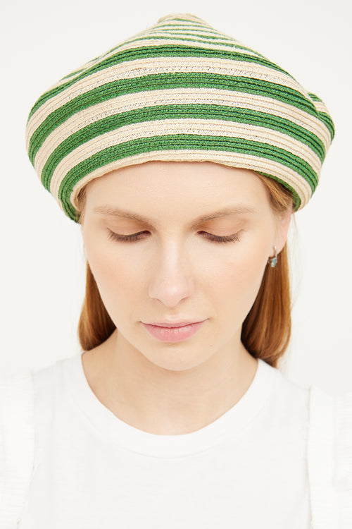 Gucci Beige 
Green Striped Hemp Beret