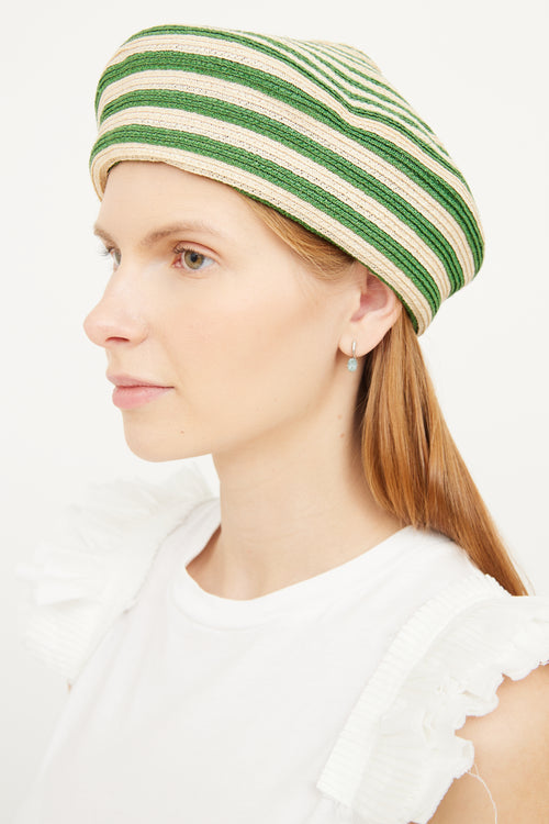 Gucci Beige 
Green Striped Hemp Beret