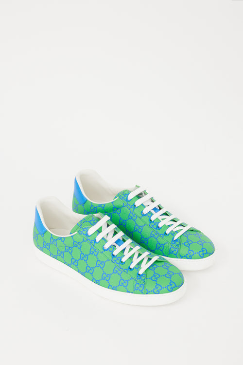 Gucci Green 
Blue Canvas GG Supreme Ace Sneaker