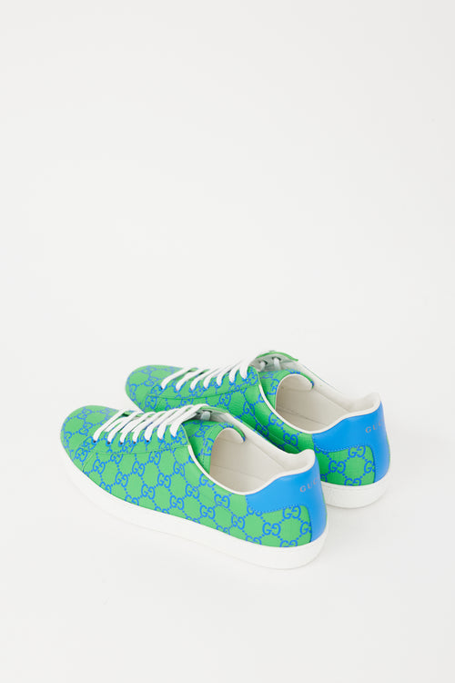 Gucci Green 
Blue Canvas GG Supreme Ace Sneaker