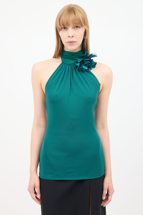 Gucci Green Flower Tie Halter Neck Top