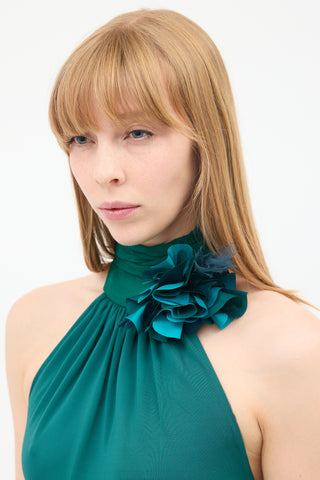 Gucci Green Flower Tie Halter Neck Top