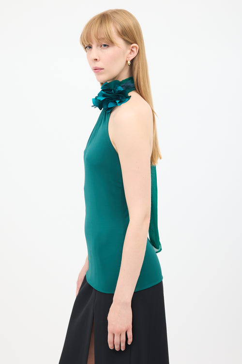 Gucci Green Flower Tie Halter Neck Top