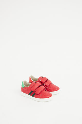 Gucci Kids Red Leather GG Web Ace Sneaker