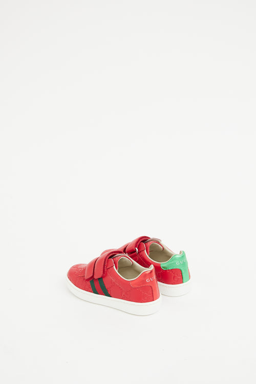 Gucci Kids Red Leather GG Web Ace Sneaker