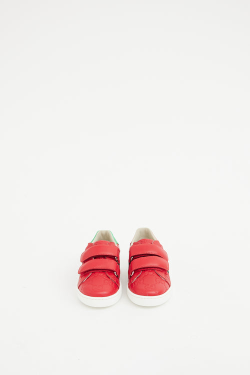 Gucci Kids Red Leather GG Web Ace Sneaker