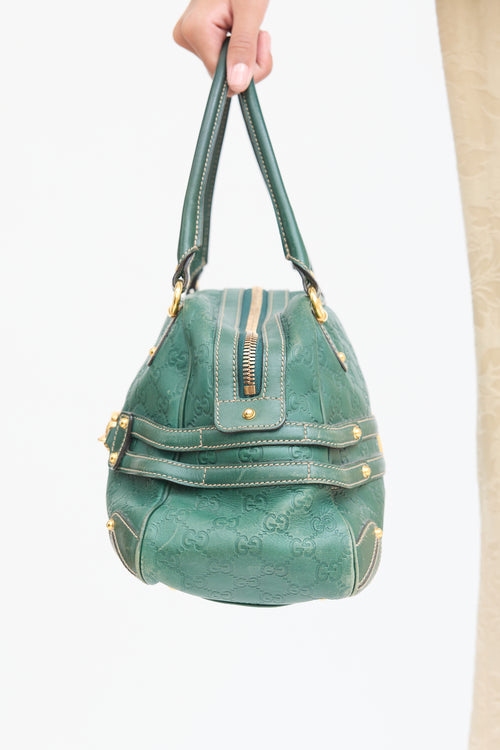 Gucci Green Leather Boston Monogram Bag