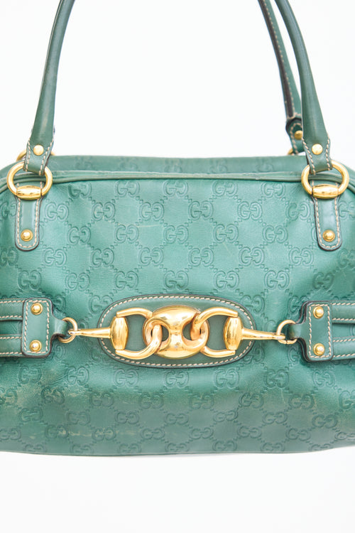 Gucci Green Leather Boston Monogram Bag