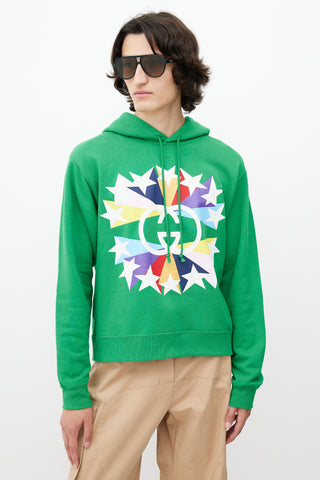 Gucci Green 
Multicolour GG Star Logo Hoodie