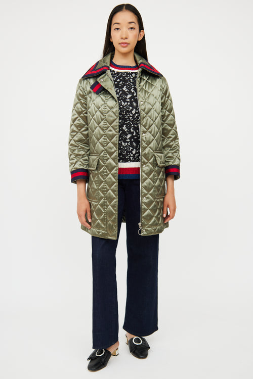 Green Quilted Multi Bow  Coat