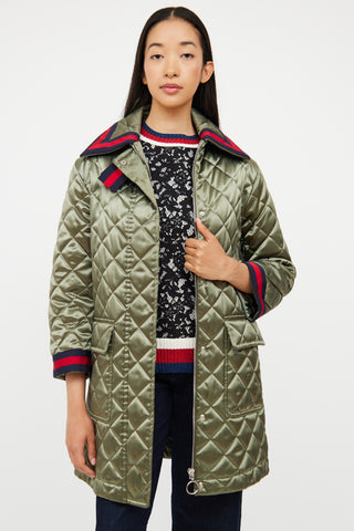 Green Quilted Multi Bow  Coat