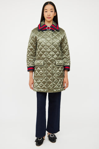 Green Quilted Multi Bow  Coat