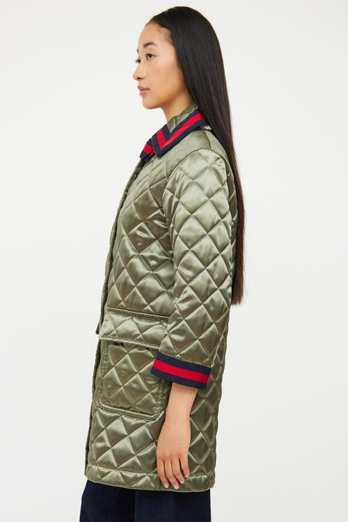 Green Quilted Multi Bow  Coat