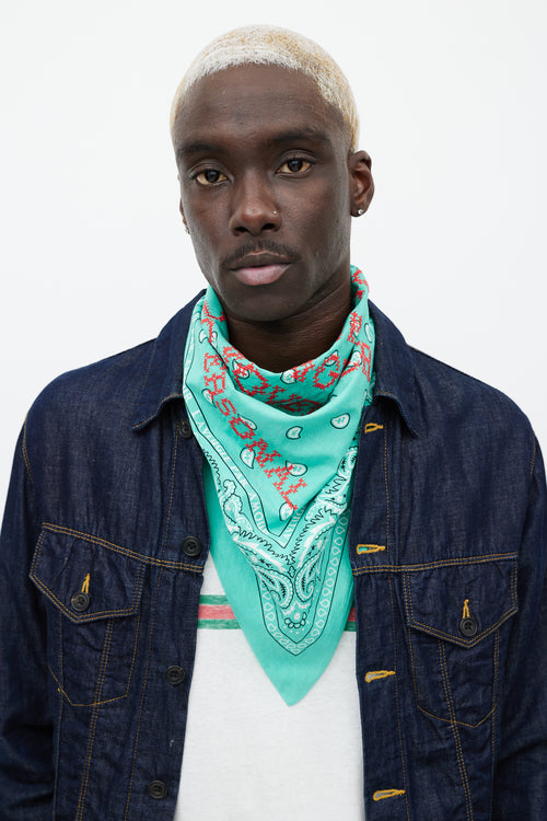 Green 
Red Embroidered Bandana Scarf