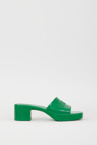 Gucci Green Rubber Logo Platform Sandal