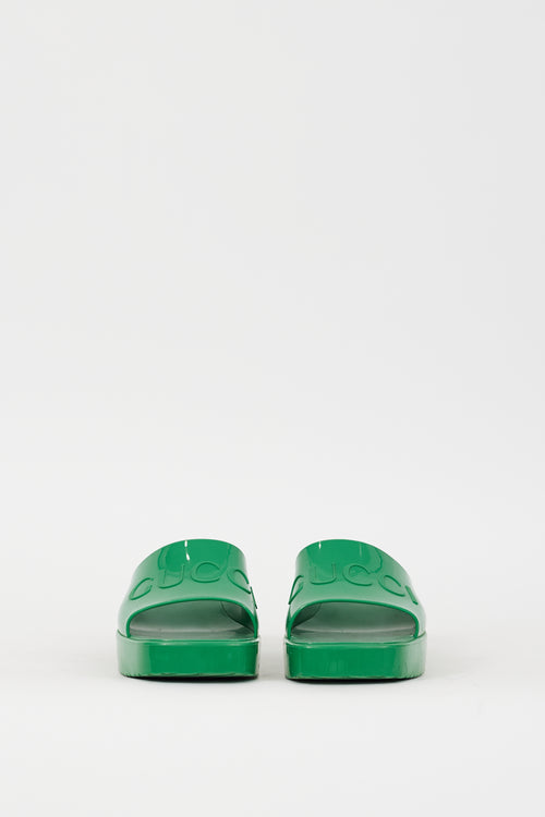 Gucci Green Rubber Logo Platform Sandal