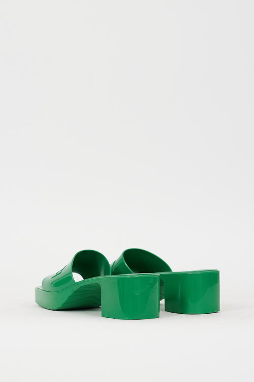 Gucci Green Rubber Logo Platform Sandal