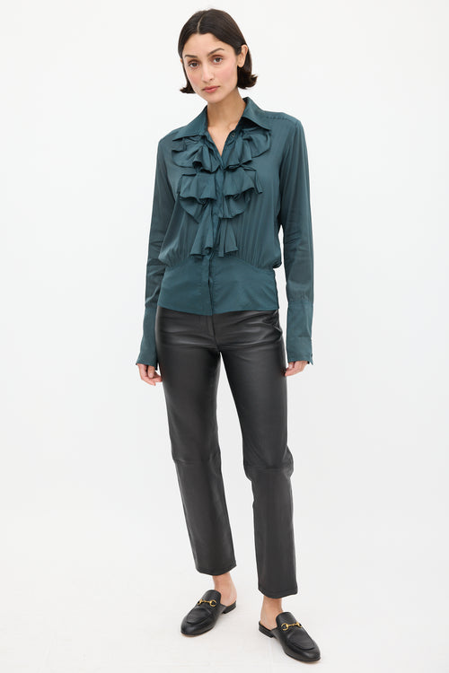 Gucci Green Silk Ruffled Shirt