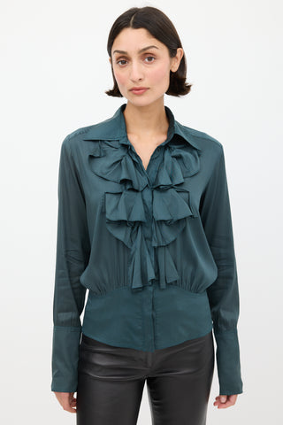 Gucci Green Silk Ruffled Shirt