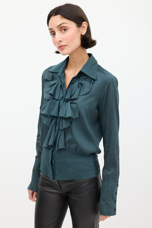 Gucci Green Silk Ruffled Shirt