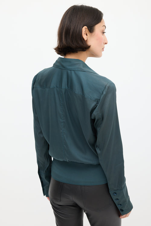 Gucci Green Silk Ruffled Shirt