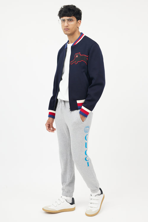 Gucci Grey 
Blue Logo Sweatpant