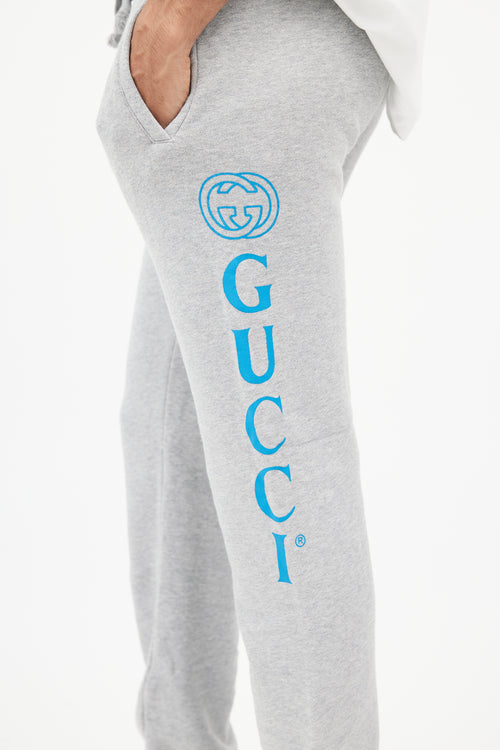 Gucci Grey 
Blue Logo Sweatpant