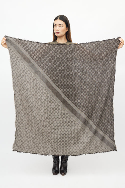 Gucci Grey 
Brown GG Monogram Scarf