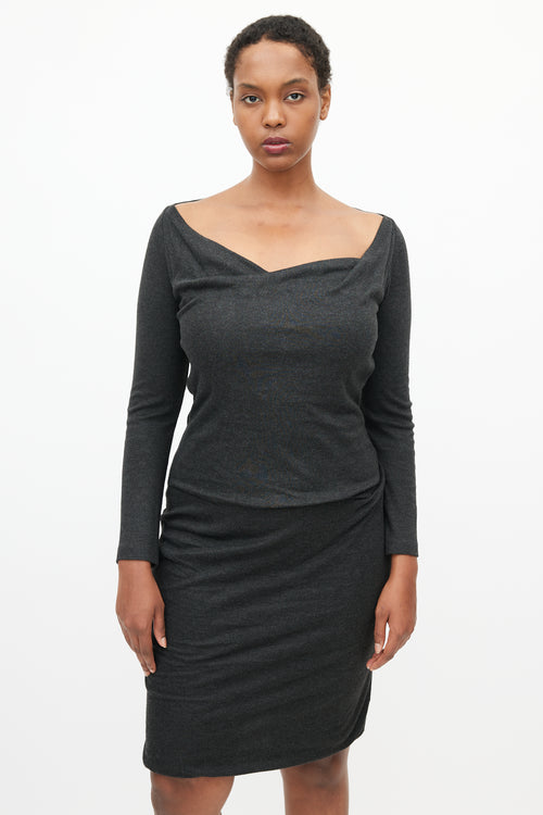 Gucci Grey Drape Long Sleeve Dress