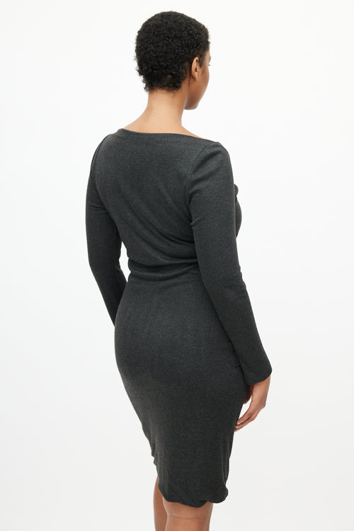 Gucci Grey Drape Long Sleeve Dress