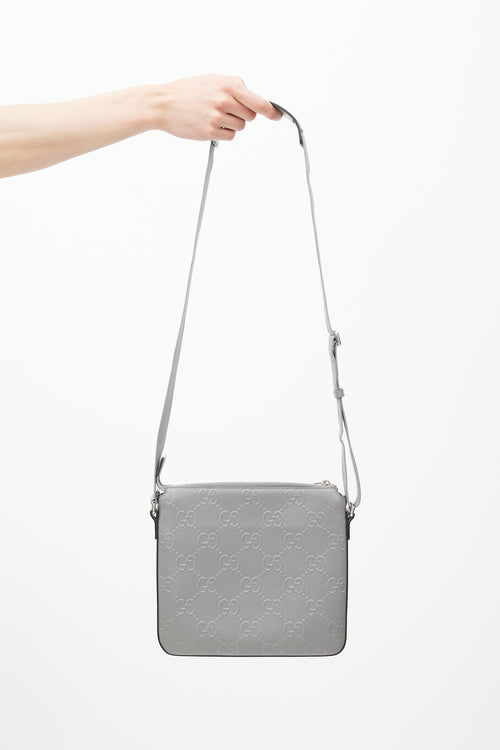 Gucci Grey GG Monogram Perforated Leather Crossbody Bag