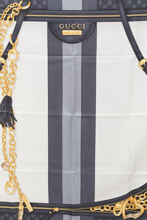 Gucci Grey 
Gold Silk Chain Scarf