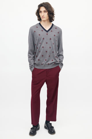 Gucci Grey 
Red Knit Wool Bee Sweater