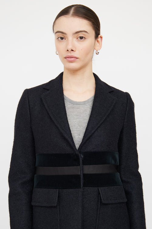 Gucci Black Wool 
Panel Detail Waist Jacket