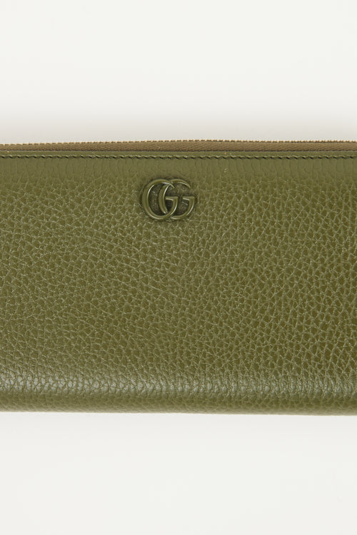 Green Leather GG Long Zipper Wallet