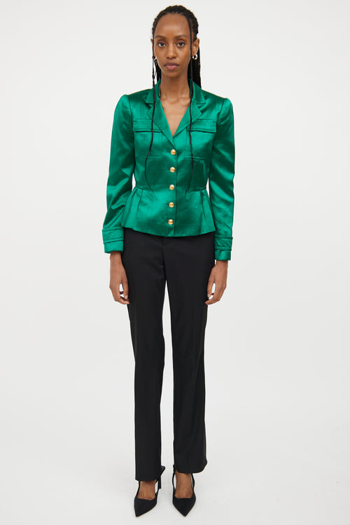 Gucci Green 
Gold Button Silk Blazer